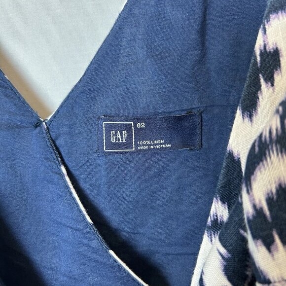 GAP Women's Blue and White Sleeveless Sundress with V-Neck Pockets and Side Zipp - Picture 8 of 10